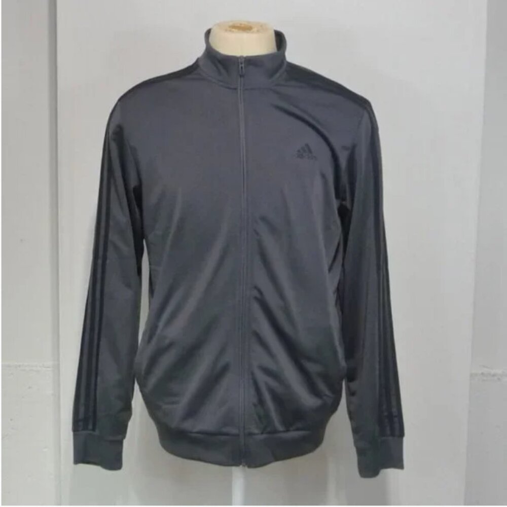 Adidas Charcoal Gray Track Jacket Black Stripe Athletic Zip Up Athleisure